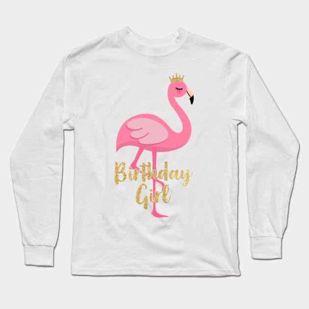 Flamingo Girl Birthday Costume Gift Long Sleeve T-Shirt by Vauliflower